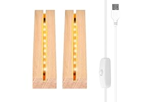 Vegena 2 Stück Led Sockel Holz, Led Display Basis, Led Lichtsockel USB, LED-Leuchten-Sockel Rechteckiger Beleuchteter Holzsockel für Acrylplatte, Kristallglasplatte (20cm Lang, Warmweiß)