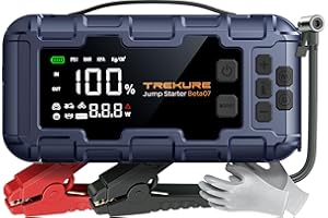 TREKURE 10-in-1 7000A Booster Batterie Voiture avec Gonfleur 160PSI, 26800mAh Démarreur Batterie avec 45W Charge Rapide, 600LM LED, Grand Écran, 12V Booster Voiture Puissant(Tous Gaz ou 12L Diesel)
