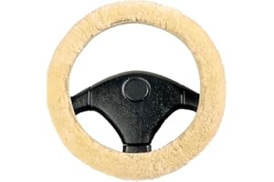 WALSER Housse de volant en fourrure d'agneau pour voiture, 100% fourrure d'agneau pour protection de volant de voiture, housse de volant hiver, chauffe-volant beige