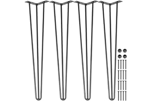 VEVOR Happybuy Hairpin Table Legs 24" Black Set of 4 Desk Legs 880lbs Load Capacity (Each 220lbs) Hairpin Desk Legs 3 Rods for Bench Desk Dining End Table Chairs Carbon Steel DIY Heavy Duty Furniture Legs