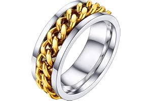 U7 Anello Uomo a Catena Cubana, 3 Stili Fascia Anello Uomo Acciaio Inossidabile, Argento/Nero/Oro Anello Spinner Uomo Ragazzo Maschile, 12-32 Misura Anello Uomo Regolabile Rotante, Idee Regalo