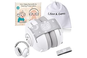 Lilian&Gema Gehörschutz Baby - 2 in 1 Kopfhörer Baby Lärmschutz 25dB Kinder Ohrenschützer Lärm Verstellbares Kopfband Kopfhörer Lärmschutz für Babys bis 48 Monate Hörschutz Kinder Grau Eulen
