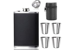 AMSNINK 304 Flachmann 220ml Mit Trichter Und 4 Kleine Tassen, Edelstahl, Mit Becher, Auslaufsicher Für Wandern Und Party