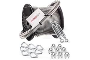 Seilwerk STANKE Câble d’acier galvanisé gainé (couche PVC) 20m diamètre 4mm 6x7, 2x Tendeur M6 Œil-Crochet, 8x Cosse-Cœur, 8x Serre-Câble à étrier - SET 5