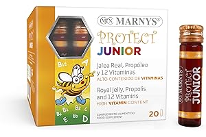 Marnys Protect Junior - Defensas Para Niños Con Jalea Real, Propóleo Y 12 Vitaminas - Complementa La Dieta En Niños Y Adolescentes - Con Sabor A Frutas Del Bosque - 20 Viales