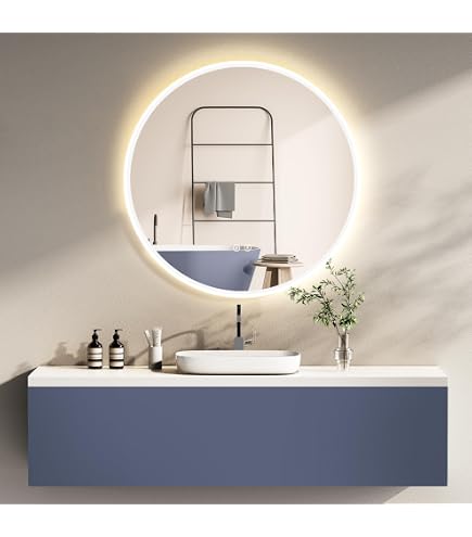 Tectake® Runder Badezimmerspiegel Mit Beleuchtung, Badspiegel, 3 Lichtfarben, LED Spiegel Dimmbar, Badezimmer Spiegel Mit Touch Schalter Und Memory Funktion, Beschlagfrei - 70 X 70 Cm