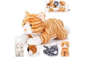 Skylety Set di 5 Gatti di Peluche Include Grande Gatto Farcito Morbido con 4 Simpatici Gattini Peluche Soffici nella Pancia di Mamma Gatto Regali di Compleanno per Dormire (Arancia, Carino)