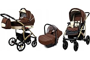 BabyLux® Bambini Passeggino Completo Set 3 in 1 - Largo - incl. Navicella, Canna, Seggiolino Auto - Carrozzina Neonati Sistema Combinato - con Borsa fasciatoio, Copertura antipioggia ecc.