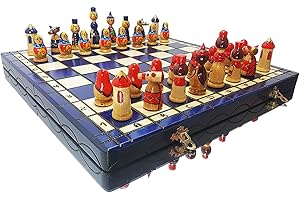 Master of Chess Echiquier Bois avec Pieces Echecs “Matryoshka ” 42 cm - Peinture à la Main Jeu Echec Voyage Pliable - Grand Jeu D'échecs pour Enfants et Adultes