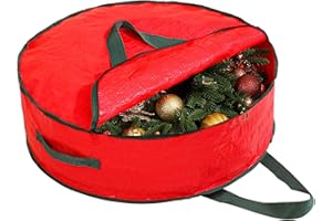 KASESSS 61 Cm Borsa Porta Oggetti Corona Di Natale, Ghirlanda Borsa Portaoggetti Con Manici Per Il Trasporto E Cerniera, Corona Natale Contenitore Per La Decorazione Di Ghirlanda, Rosso