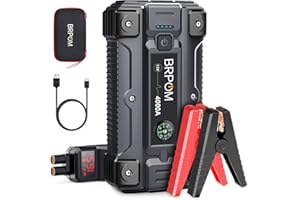BRPOM Booster Batterie 4000A 26800mAh Jump Starter Portable (Jusqu’à 10L Diesel ou All Gas) Démarrage de Voiture 12V avec Pinces de Sûreté Intelligentes Câble de Type-C 12 Mois en Veille (4000A)