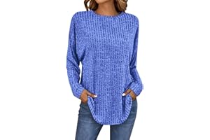Kmdwqf Women's Round Neck Long Sleeved Stripe Loose Casual T Shirt Long Sleeve Lightweight Tops Women Women's Sweatshirts Plus Size Christmas Retirement Gifts for Women Promotion Sale Clearance