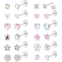 JeweBella 24 Paia Orecchini In Acciaio Chirurgico 316L – Set Con Zirconi E Pietre Portafortuna, Anallergici Per Donna E Uomo, Misure 3/4/5 Mm - 4