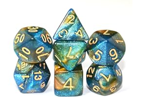 SmartDealsPro - Set di dadi poliedrici glitterati con tasche per DND RPG MTG Dungeon and Dragons Table Roll Games D4 D8 D10 D12 D20 (blu-oro)