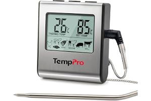ThermoPro TP16B Digital köttkökstermometer med stor LCD-skärm för rökhus, ugn, grilltermometer med timer och temperatursensor i rostfritt stål