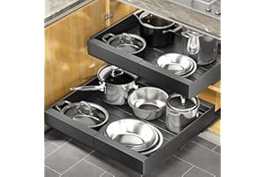 MENAYODA Cajón telescópico, cajones extensibles con sistema de rieles, cesta versátil para armario de cocina, organizador de ollas y sartenes, almacenamiento de cajones (negro)