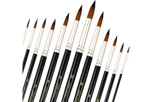 JOY & INSPIRATION Juego de 12 Pinceles de Nailon para Artistas - Pintura Acrílica, Acuarela y Óleo - Color Negro