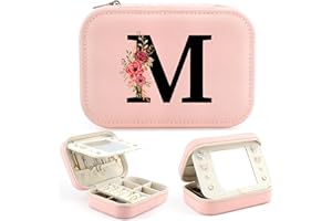 TARKLANDA Iniziale Portagioie Donne Portagioie da Viaggio con Lettera Piccoli Scatola Portaoggetti con Specchio Organizzatore di Gioielli, Regalo per Ragazza Donna, Regalo di Compleanno Anniversario Natale (M)