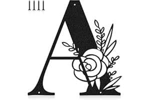 USENUMBER Metall-Buchstabenschild, schwarze Buchstabe, Wanddekoration, moderne Adressnummern, Buchstaben für Hausdekoration, florales Metallschild, Wandkunst für Hausnummern, Hochzeit, Einweihungsgeschenk (A)