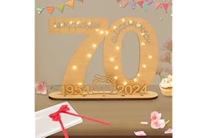 Seutgjie 2024 Geldgeschenke Geburtstag 70 Geburtstagszahlen Holz Schild Gästebuch mit LED Lichterkette Ständer und Kerzenhalter für 70 Jahre Mann Frau für Hochzeit Jubiläum Tischdeko 1954-2024