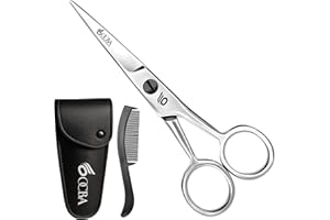 OCBA Ciseaux à barbe, ciseaux à moustache professionnels, ciseaux pour oreilles et nez en acier inoxydable, utilisation sûre pour les sourcils (Argent)