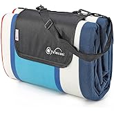 Vinsani 260 x 220cm Folding Picnic Blanket Waterproof & Sandproof Backing - Ideal for Camping & Outdoor Picnic – Aqua Stripe