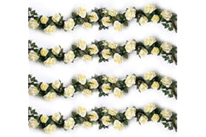 KSNNRSNG Künstlich Rosen Blumengirlande Kunstblumen Seidenblumen Blumen Rose Girlande Hängend Rebe für Zuhause Wand Hochzeit Bogen Anordnung Dekoration (2 Stücke, Beige)