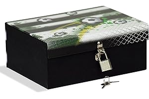 MARELI Scatola con lucchetto cm 18,5x14x7,5 ideale per custodire segreti, gioielli e figurine, calcio bianco e nero