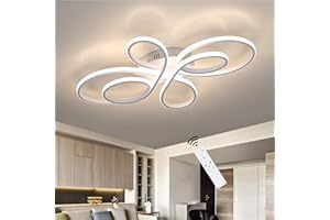 ZMH lampa sufitowa LED do salonu, nowoczesna lampa sufitowa LED, biała z możliwością ściemniania za pomocą pilota, 65 watów, wykonana z metalu, w kształcie motyla, do sypialni