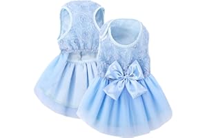 ASENKU ASKU Vestido para Perro, Vestido de Novia para Mascotas, Vestido de Encaje de Princesa, Vestido de Fiesta de Cumpleaños para Cachorros para Perros Pequeños y Medianos y Gatos, Azul, S