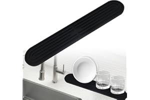 GOTDYBST Silicone Dish Drying Mat, Narrow 43 x 7.8 x 1 cm, Extended, Non-Slip and Dishwasher Safe, Small Drying Mat for Glasses, Bottles, Chopping Boards, Black