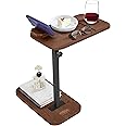 MIAJO Adjustable Side Table, Swivel TV Tray Table & 360° Rotating Phone Holder, Couch Arm Tray Tables, Small Side Tables Living Room, C Shaped End Table Couch Tables That Slide Under (Brown)