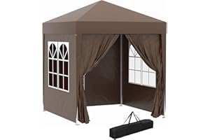 Outsunny Carpa Plegable Pop-up Gazebo 2x2 m Cenador Plegable con 4 Paredes Laterales Anti-UV y Bolsa de Transporte para Camping Fiestas Marrón
