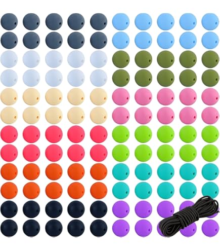 ASTARON 100 stuks 15 mm siliconen kralen voor het maken van sleutelhangers, geelroze en blauw, ronde kralen voor armbanden, knutselen, kralenpennen, decoraties, sieraden maken, feestartikelen