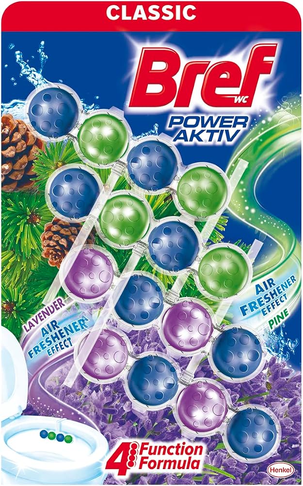 Bref WC Power Aktiv Çam & Lavanta - Kir & Kireç Önleyici & Koku Giderici 4'lü Katı Klozet Temizleme Topu (4x50G)