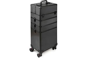 BINGO-SHOP SEVICO Kosmetikkoffer professioneller Make-up Koffer mit drehbaren Universalrollen Schminkkoffer Make-up Aufbewahrung Organizer für die Reise abschließbare Box Koffer mit Tragebox Schwarz V7