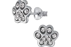 JAYARE Pfoten Kinderohrringe Silber 925 Mädchen Ohrstecker - Hunde Katzen Ohrringe für Kinder