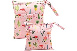 FenFang Sac à Couches, Sac Couches Lavables, 2 PCS Wetbag à Fermeture Eclair Etanche Réutilisable Double Fermeture Sachet à Langer pour Bébé Plage Piscine Garderie Eclair (Rose)