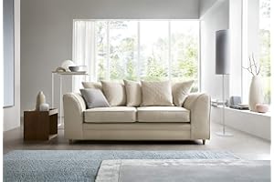 Abakus Direct 3 Seater Sofa - Stylish Chicago Three Seater Sofas for Living Room with Water Repellent Velvet Fabric | Contemporary Living Room Furniture in Cream | 180Wx89Dx78H