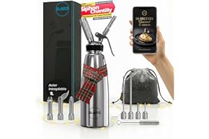 B-ARS Siphon Chantilly Acier Inoxydable 1L Boissons Mousses Chantilly avec Buses Décoratives Aiguilles Accessoires Sac Nettoyage Livre Recettes Matériaux Durables Facile À Utiliser.