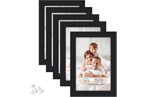 Icona Bay 6x4 Picture Frames (Black, 5 Pack), Modern Style Wood Composite Frames Table Top or Wall Mount, Bliss Collection
