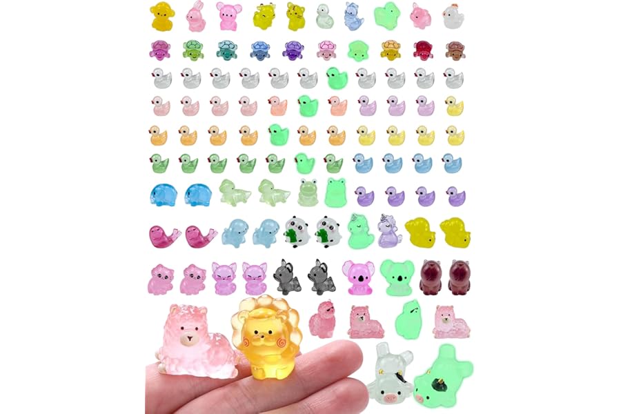ePicsoa 102PCS Mini Resin Animals, 50 Styles Tiny Resin Glow In The Dark Animals, Suitable for Miniature Landscape, Fairy Garden, Aquarium Decoration, Dollhouse Hide Crafts