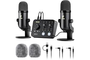 TONOR ASMR Equipment Bundle with Audio Interface, Dual Condenser Mics with Audio Mixer, Immersive 3D audio, Clear Sound, Volume Control, Set for ASMR, Content Creating, Podcast, Recording, Black