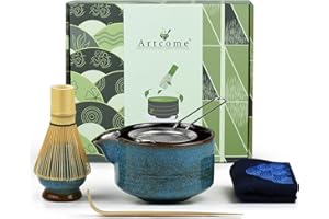 Artcome Kit completo de 7 piezas de ceremonia de matcha para ceremonia de té, cuenco con boquilla de vertido, batidor, cuchara de té, colador de polvo de matcha, juego de té matcha para hacer Usucha