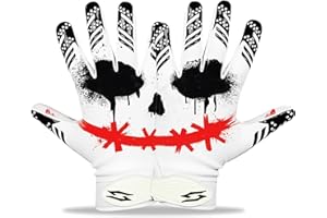 SCALE WEAR Joker Football Catcher Gloves White with Red Jester Smile Battle College Lineman Release Your Poison with Sticky Palms Pro Grip Football Gloves for Men, Adults, Youth and Kids