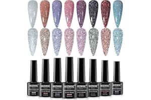 MIZHSE 8 kolorów odblaskowy żelowy lakier do paznokci zestaw Sparkle Diamond Nail Polish Gel Holograficzny lakier do paznokci Shiny Disco DJ Gel Soak Off żel UV Zestaw do manicure Paznokci