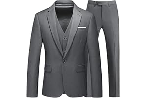 KUDMOL Costume Homme 3 pièces Mariage d'affaires Slim Fit Smoking à Un Bouton Men Suits 3 Piece pour Fête Confort Blazer Veste et Pantalon Gilet