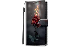 Rnrieyta Miagon Full Body Flip PU Leder Schutzhülle für Samsung Galaxy A33 5G,Bunt Muster Hülle Brieftasche Case Cover Ständer mit Kartenfächer,Rose Feuer