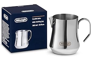 De'Longhi Jarra Espumadora de Leche DLSC060, Espumador de Leche con Asa Cómoda, Idónea para Cappuccino, Caffelatte y Latte Macchiato, Capacidad 350 ml, Acero Inoxidable