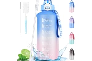 AOHAN Butelka do picia 2 l, sportowa butelka na napoje ze słomką, szczelna, nie zawiera BPA, duża butelka na wodę, sportowa butelka ze znacznikami czasu do uprawiania sportu, fitnessu, wędrówek